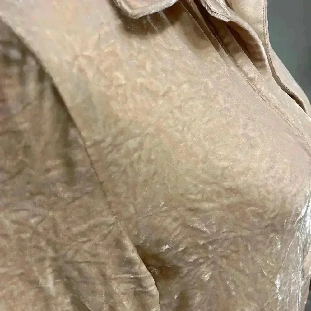 Anthropologie‎ Women's Silk Beige Soft Pullover Collared Medium Top Blue Tassel - Picture 6 of 15